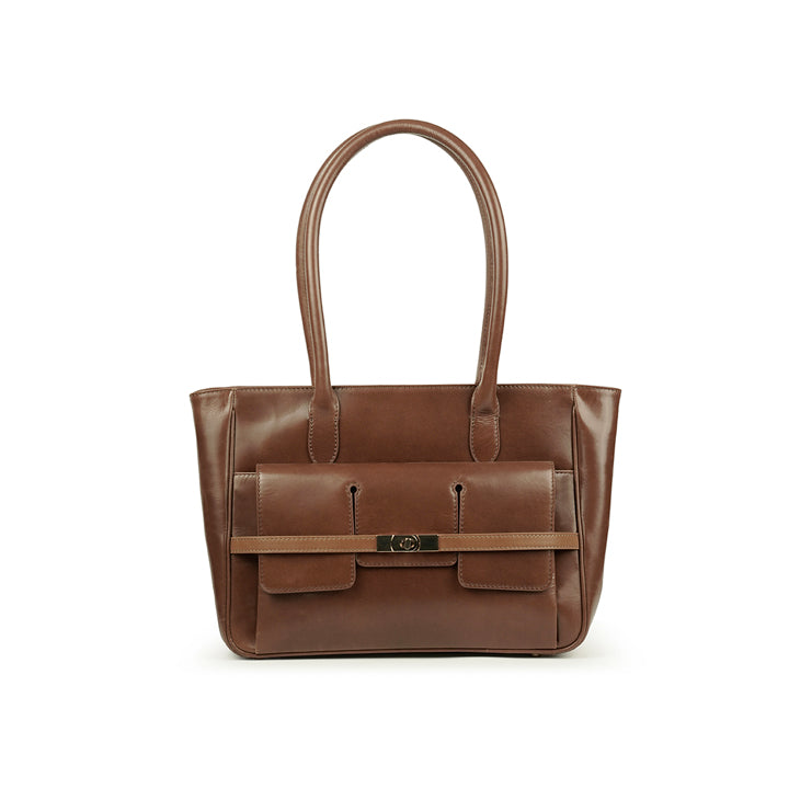 Luxury Women’s Brown Handbag, Genuine Leather Tote Bag, Work Purse