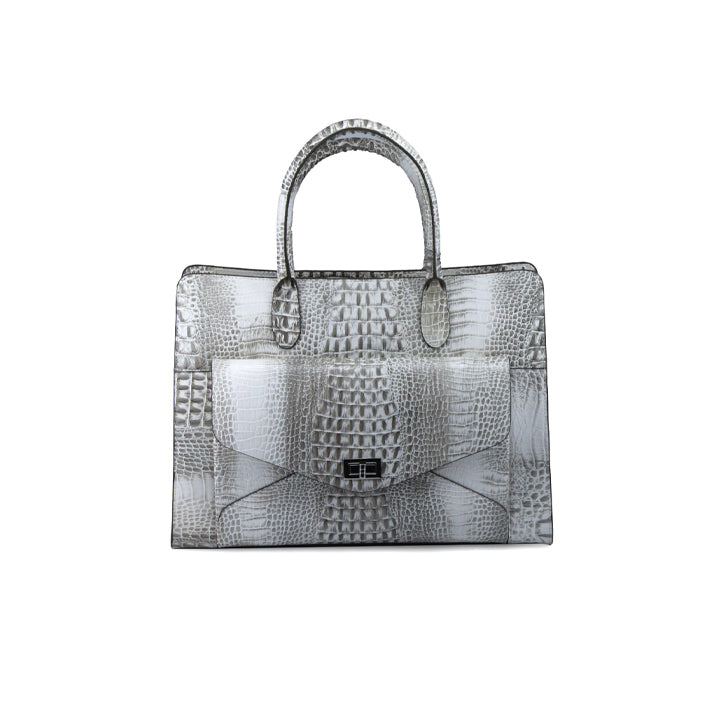 White Croc Printed Shoulder Bag