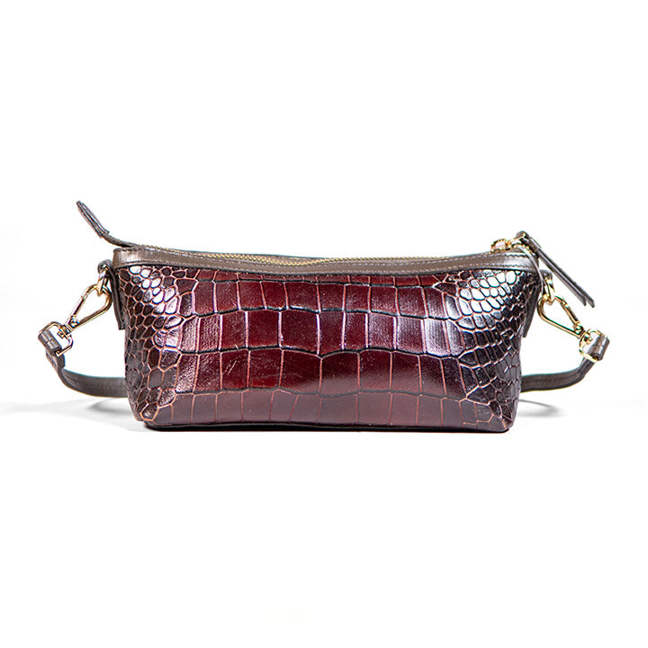 Dark Brown Croco Baguette Sling Bag for Women