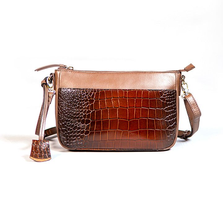 Dark Brown Croco Rectangular Crossbody Bag for Women