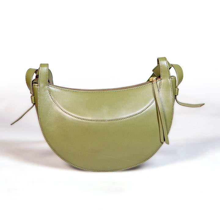 Premium Olive Crescent Sling Bag – Soft Leather Crossbody for Women