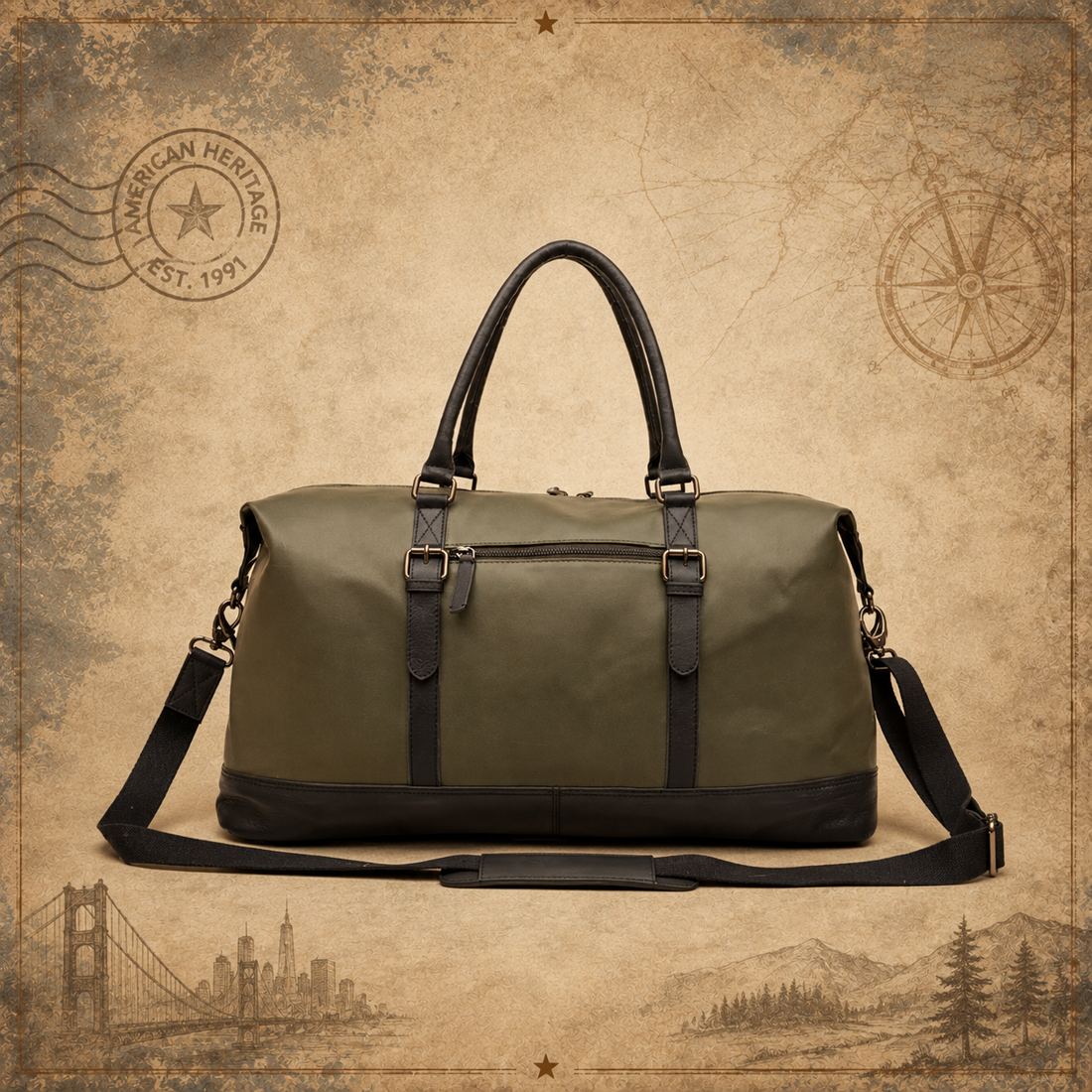 Pentagon Premium Full-Grain Leather Weekender Bag